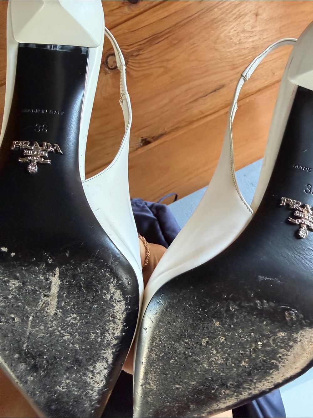 Prada White Pointed Patent Slingback Pumps - Picture 12 of 12